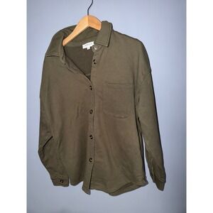 Gilli Olive Green Fleece Knit Shacket Button Down Shirt Jacket Large